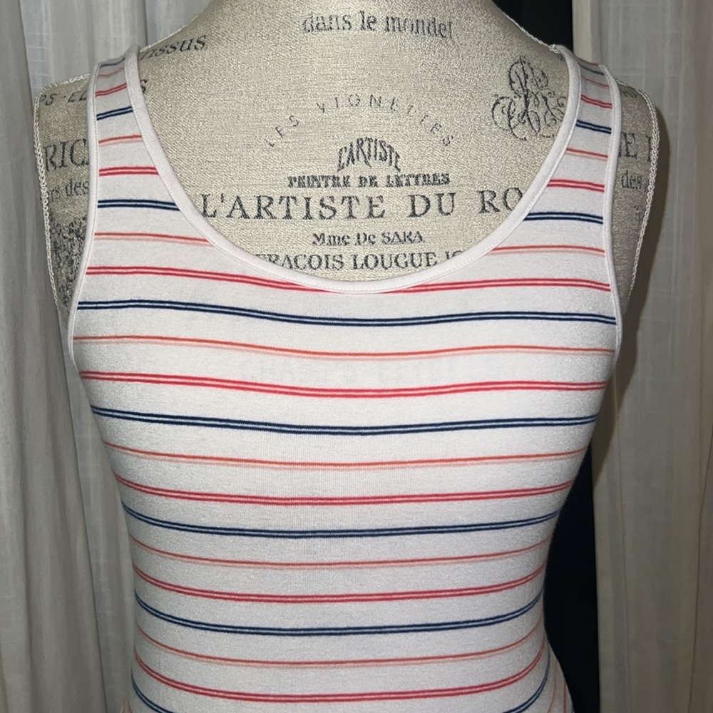 a new day red white blue striped sleeveless women’s shirt tank top casual medium - Picture 2 of 8